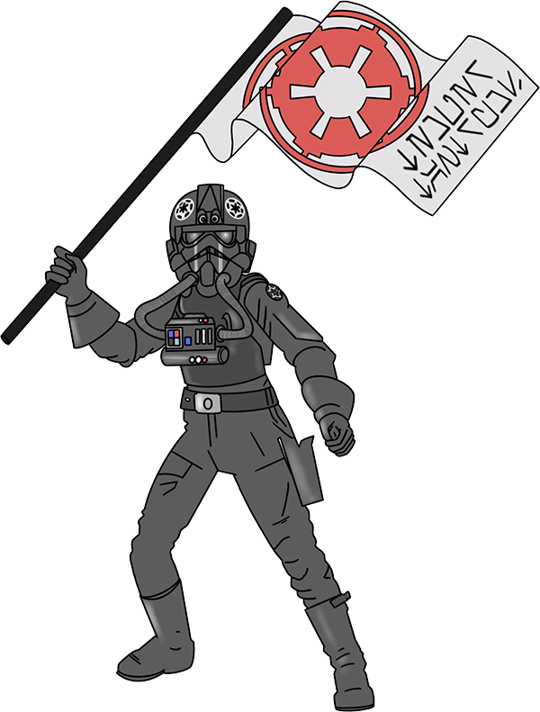 An Imperial pilot holds a Chalquilla Cup flag