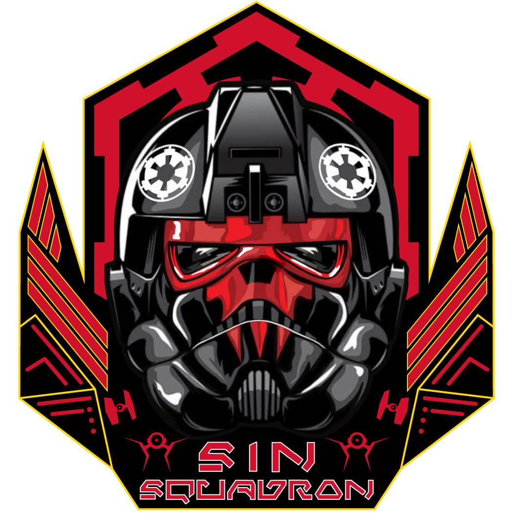 Sin Squadron logo, Red Skul TIE Pilot Hemlmet with wings.